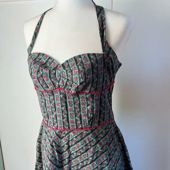 MORBID THREADS Y2K Goth halter neck sundress with floral skull print 💀 - Picture 3 of 10